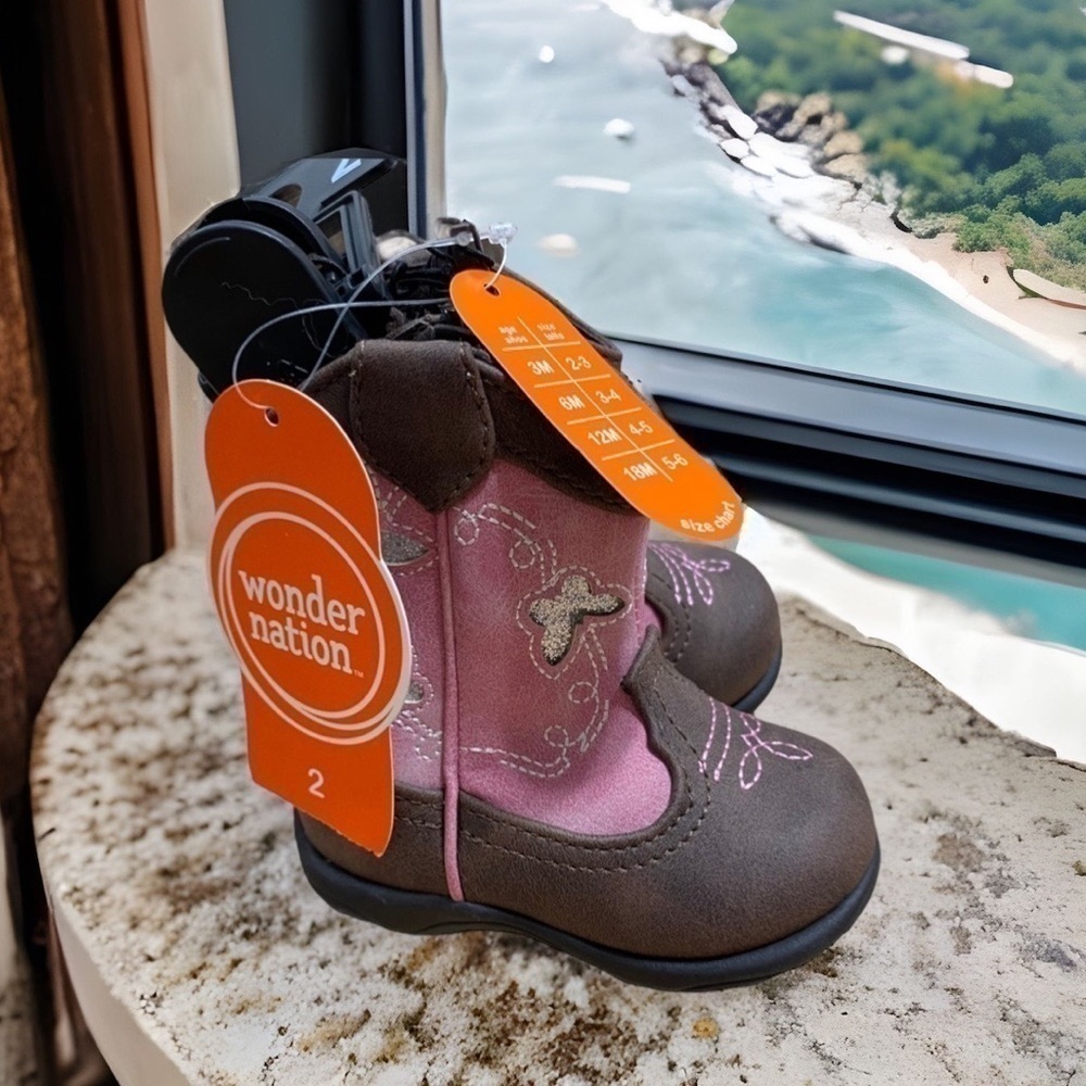 Wonder Nation Pink Cowgirl Boots NWT 2 Baby Brown